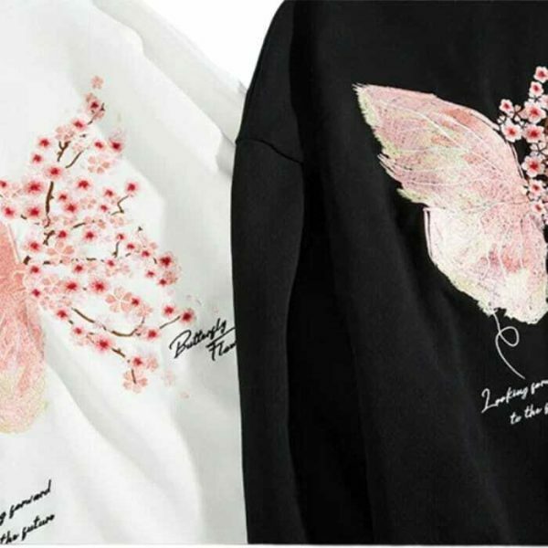 Y2K Butterfly Embroidery Cherry Blossom Hoodie