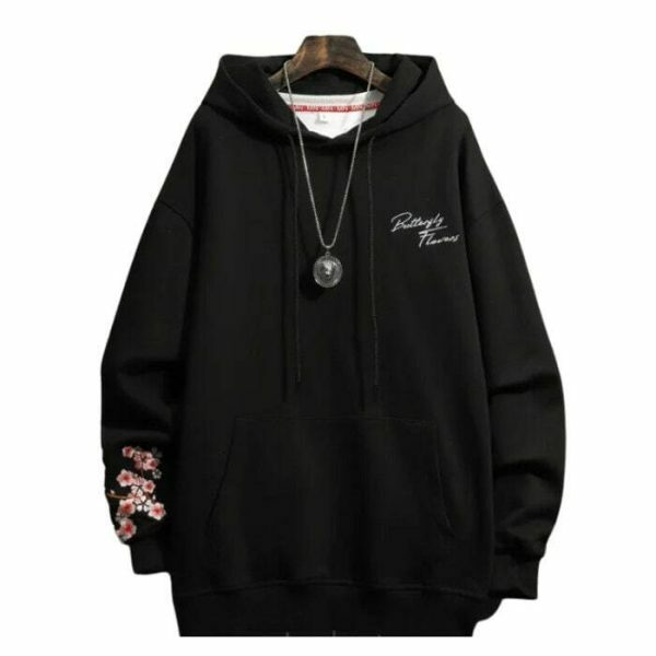 Y2K Butterfly Embroidery Cherry Blossom Hoodie