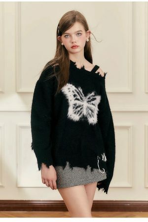 Y2K Butterfly Knit Streetwear Sweater