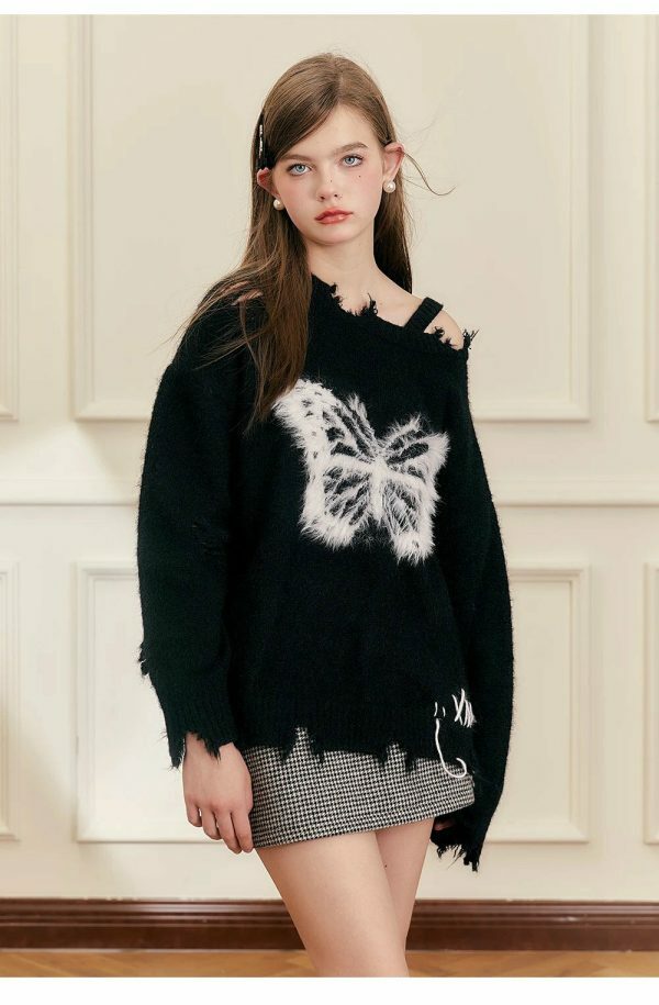 Y2K Butterfly Knit Streetwear Sweater