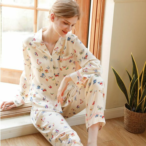 Y2K Butterfly Print Pajama Set | Long-Sleeve Lounge Suit