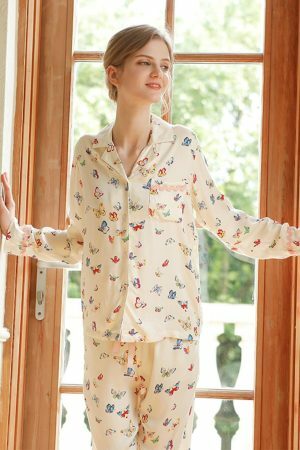 Y2K Butterfly Print Pajama Set | Long-Sleeve Lounge Suit