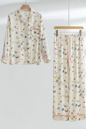 Y2K Butterfly Print Pajama Set | Long-Sleeve Lounge Suit