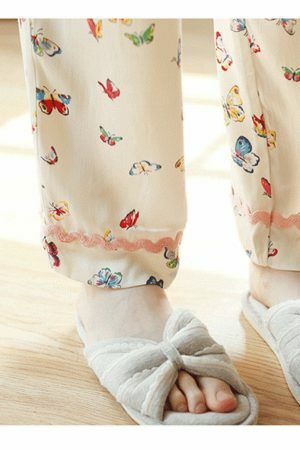 Y2K Butterfly Print Pajama Set | Long-Sleeve Lounge Suit