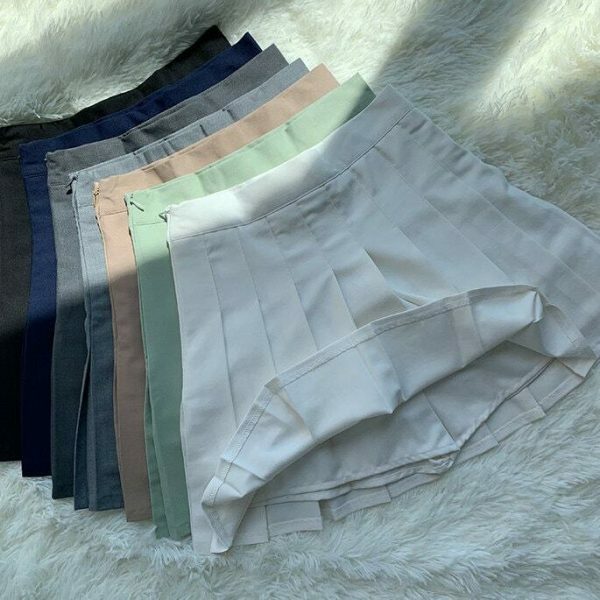 Y2K Camel Beige Tennis Skirt Pleated French Retro Streetwear