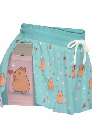 Y2K Capybara Strawberry High Waisted Shorts - Streetwear Aesthetic