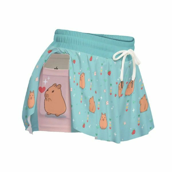 Y2K Capybara Strawberry High Waisted Shorts - Streetwear Aesthetic