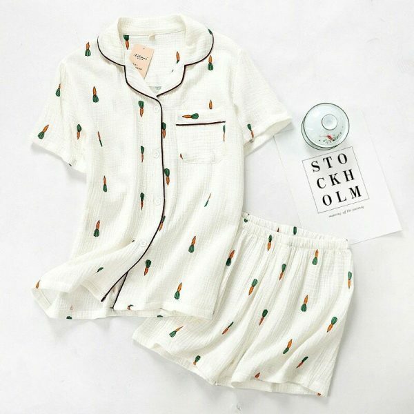 Y2K Carrot Print Pajama Set for Women | Streetwear Style Sleepwear