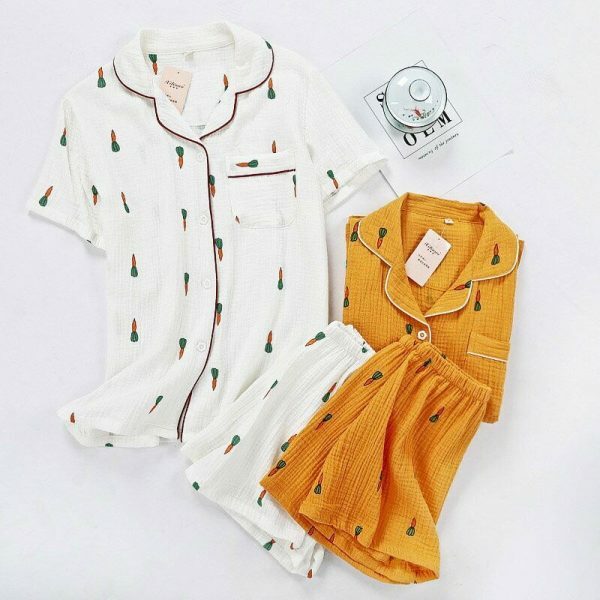 Y2K Carrot Print Pajama Set for Women | Streetwear Style Sleepwear