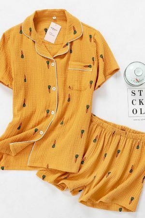 Y2K Carrot Print Pajama Set for Women | Streetwear Style Sleepwear