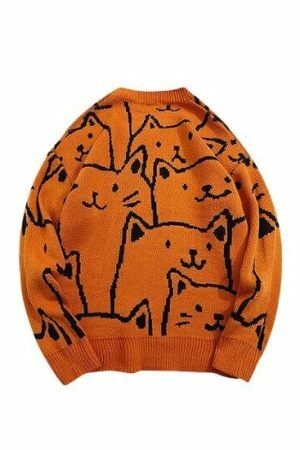 Y2K Cartoon Cat Knitted Streetwear Sweater