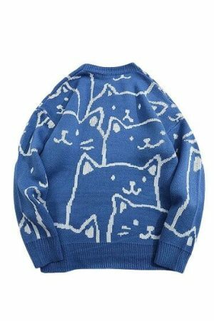 Y2K Cartoon Cat Knitted Streetwear Sweater