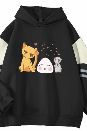 Y2K Cartoon Cat Rice Ball Silhouette Hoodie