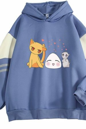 Y2K Cartoon Cat Rice Ball Silhouette Hoodie