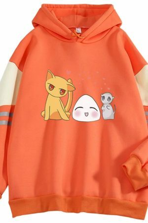 Y2K Cartoon Cat Rice Ball Silhouette Hoodie