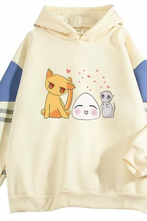 Y2K Cartoon Cat Rice Ball Silhouette Hoodie