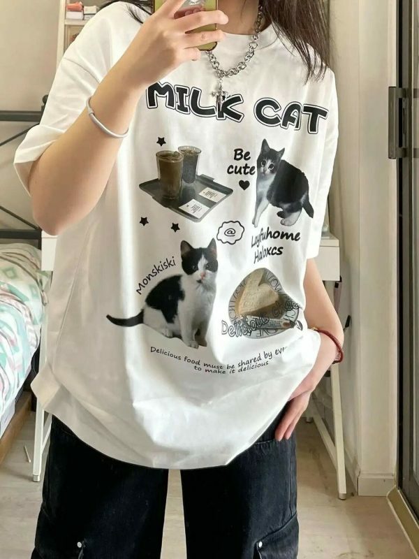 Y2K Cat Graphic Streetwear Tee