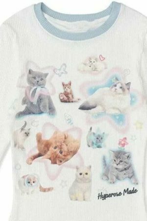 Y2K Cat Print Streetwear Shirt