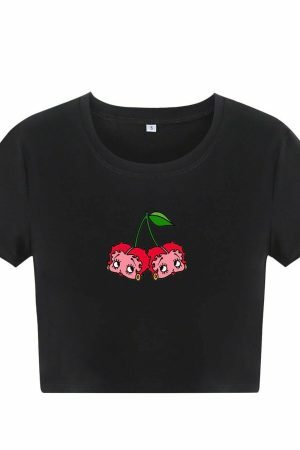 Y2K Cherry Dice Graphic Tee | Streetwear Crop Top for Women