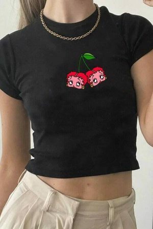 Y2K Cherry Dice Graphic Tee | Streetwear Crop Top for Women