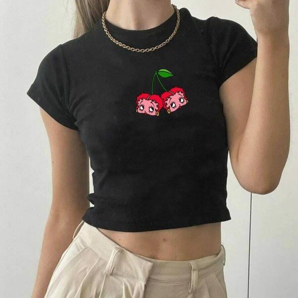 Y2K Cherry Dice Graphic Tee | Streetwear Crop Top for Women