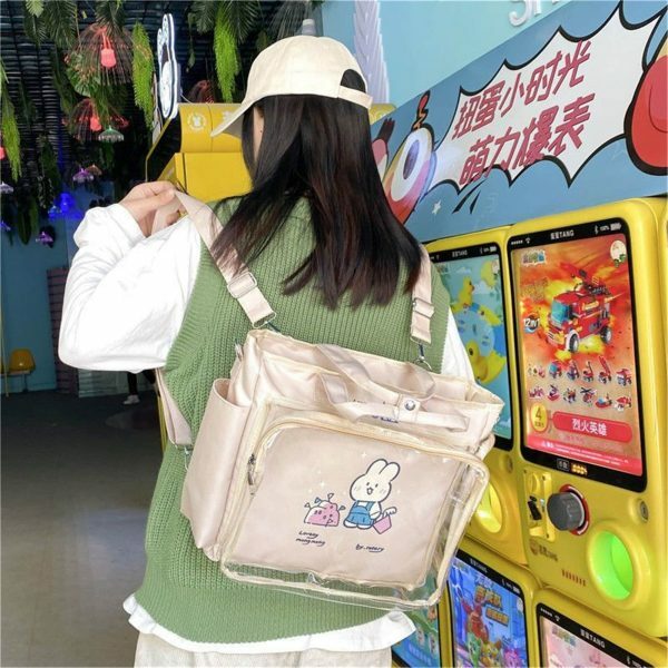 Y2K Clear Window Ita Bag Crossbody - Streetwear JK Girls Shoulder School Bag