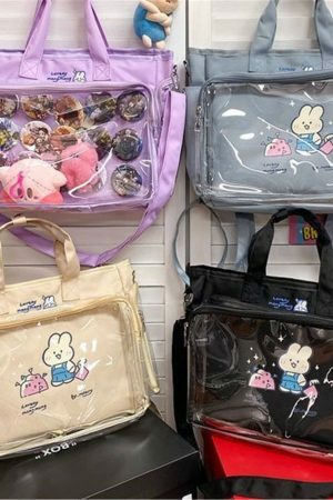 Y2K Clear Window Ita Bag Crossbody - Streetwear JK Girls Shoulder School Bag