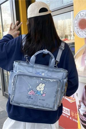 Y2K Clear Window Ita Bag Crossbody - Streetwear JK Girls Shoulder School Bag