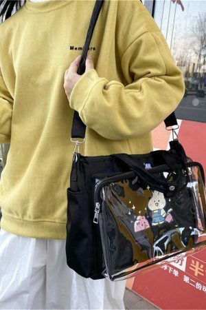 Y2K Clear Window Ita Bag Crossbody - Streetwear JK Girls Shoulder School Bag