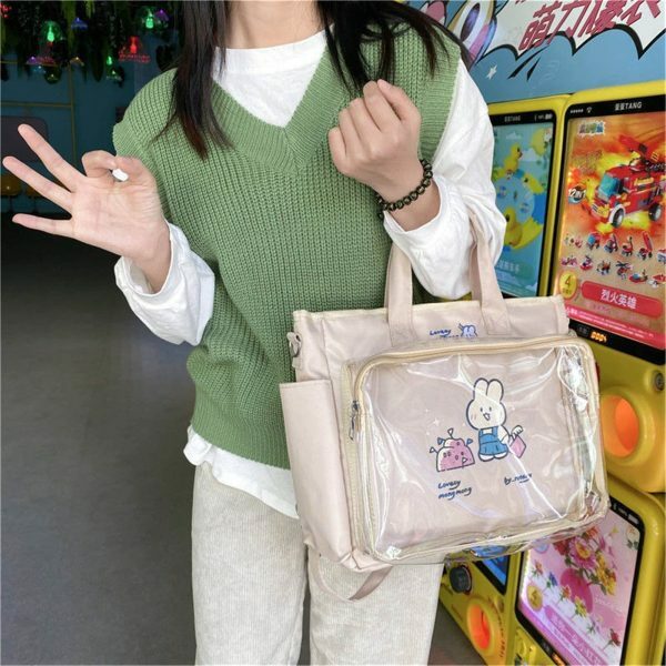 Y2K Clear Window Ita Bag Crossbody - Streetwear JK Girls Shoulder School Bag