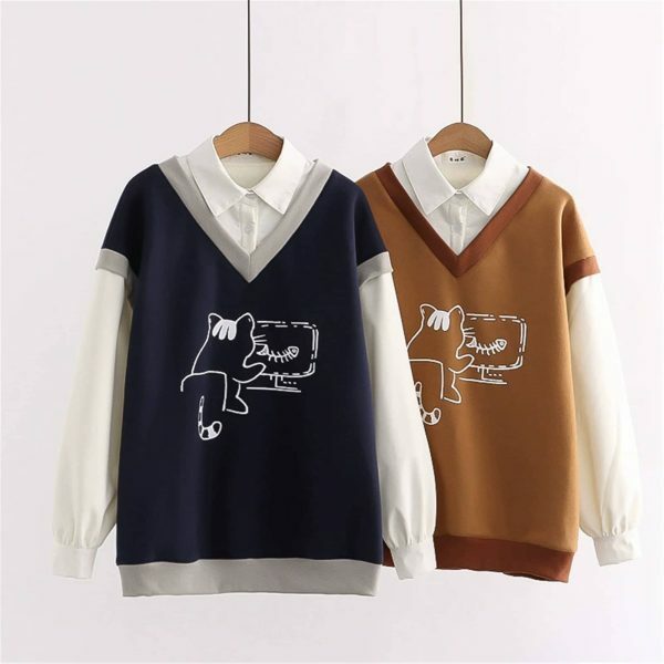 Y2K Collared Cashmere Sweater Set: Polo & Hoodie