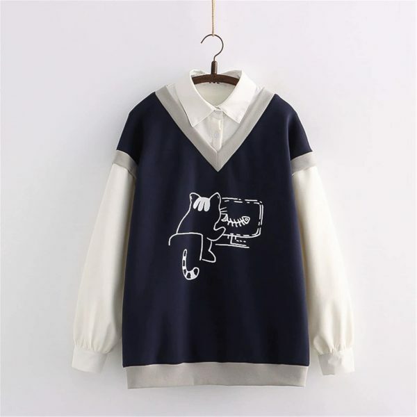 Y2K Collared Cashmere Sweater Set: Polo & Hoodie