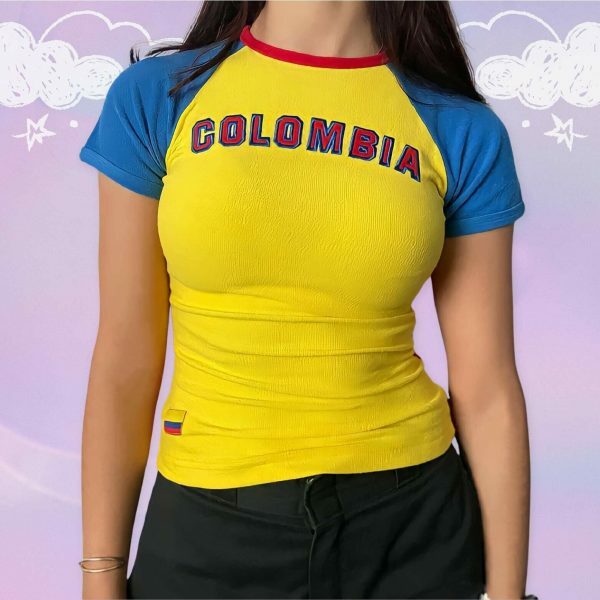 Y2K Colombia Soccer Baby Tee - Angel Baby Jersey Top