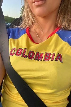 Y2K Colombia Soccer Baby Tee - Angel Baby Jersey Top