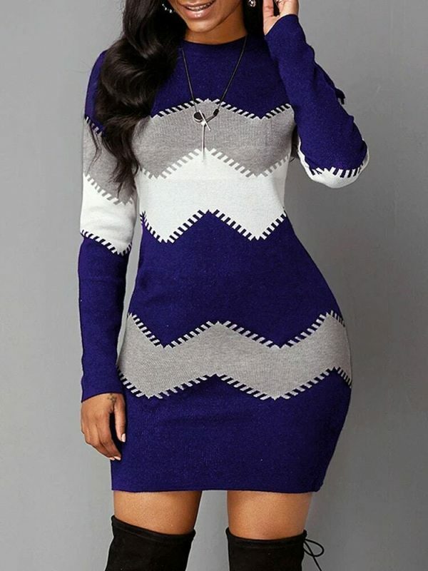 Y2K Color Shift Knit Sweater Dress for Women - Long Sleeve Streetwear Jumper