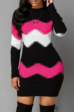 Y2K Color Shift Knit Sweater Dress for Women - Long Sleeve Streetwear Jumper