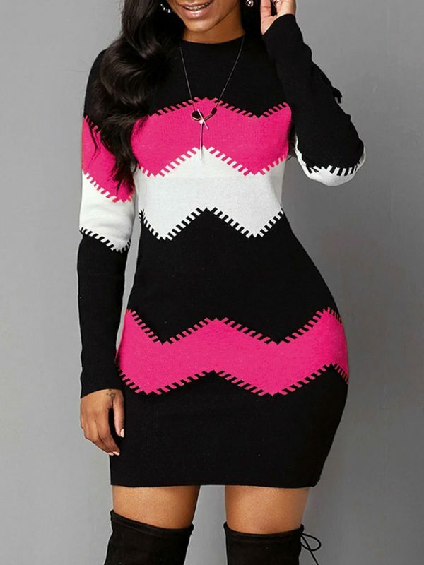 Y2K Color Shift Knit Sweater Dress for Women - Long Sleeve Streetwear Jumper