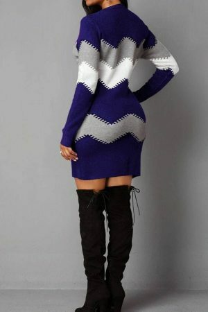 Y2K Color Shift Knit Sweater Dress for Women - Long Sleeve Streetwear Jumper