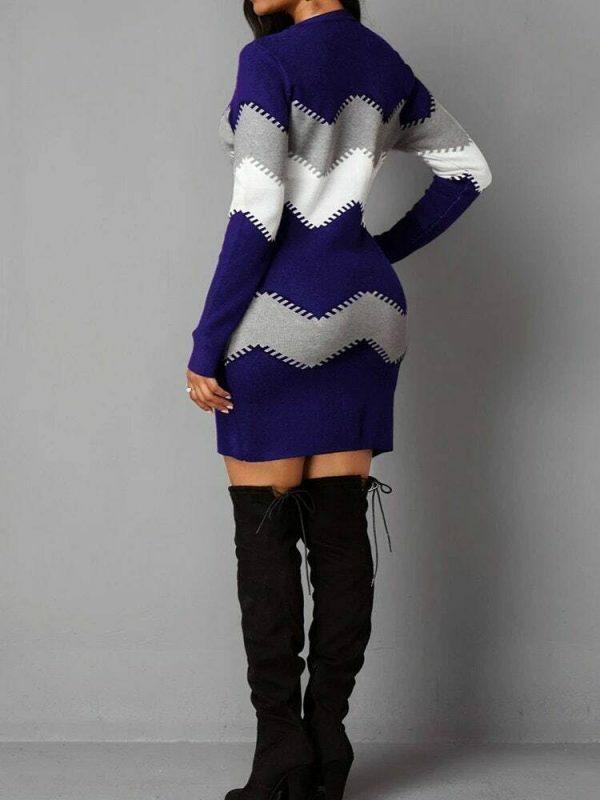 Y2K Color Shift Knit Sweater Dress for Women - Long Sleeve Streetwear Jumper