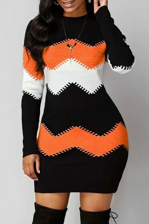 Y2K Color Shift Knit Sweater Dress for Women - Long Sleeve Streetwear Jumper