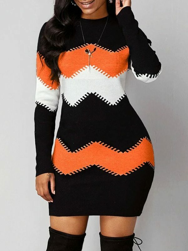 Y2K Color Shift Knit Sweater Dress for Women - Long Sleeve Streetwear Jumper