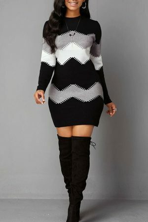 Y2K Color Shift Knit Sweater Dress for Women - Long Sleeve Streetwear Jumper