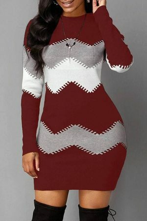 Y2K Color Shift Knit Sweater Dress for Women - Long Sleeve Streetwear Jumper