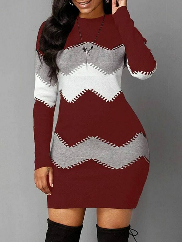 Y2K Color Shift Knit Sweater Dress for Women - Long Sleeve Streetwear Jumper