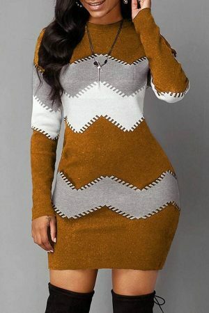 Y2K Color Shift Knit Sweater Dress for Women - Long Sleeve Streetwear Jumper