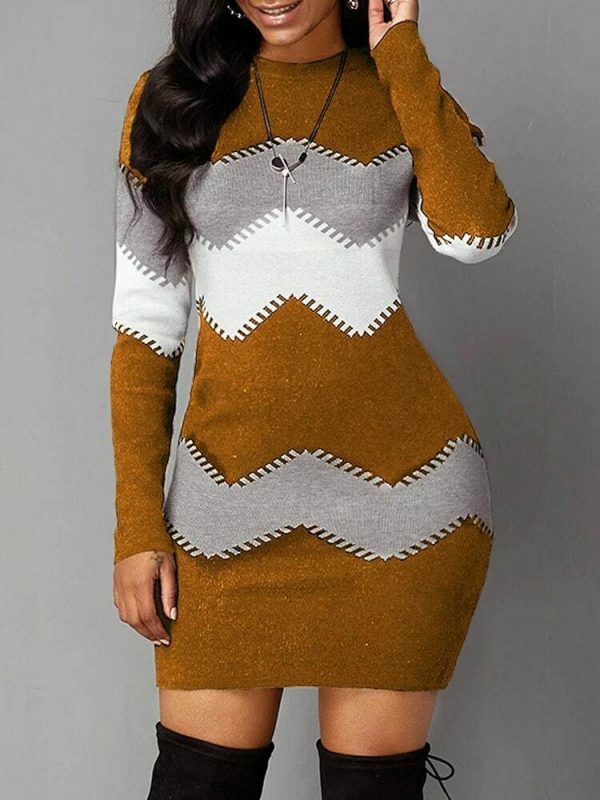 Y2K Color Shift Knit Sweater Dress for Women - Long Sleeve Streetwear Jumper