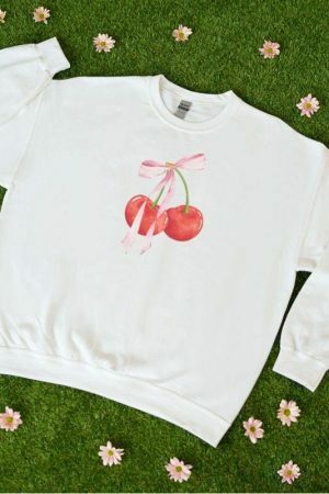 Y2K Coquette Bow Cherries Sweatshirt - Streetwear Dollcore Balletcore Aesthetic - Sustainable Heavyweight Cotton Crewneck