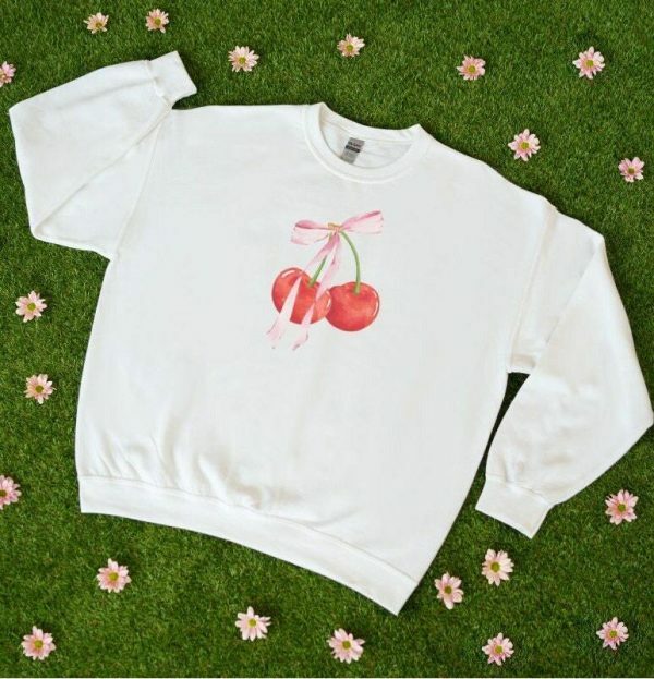 Y2K Coquette Bow Cherries Sweatshirt - Streetwear Dollcore Balletcore Aesthetic - Sustainable Heavyweight Cotton Crewneck