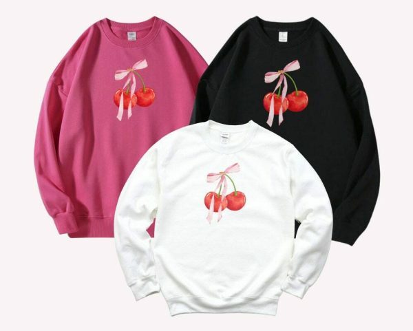 Y2K Coquette Bow Cherries Sweatshirt - Streetwear Dollcore Balletcore Aesthetic - Sustainable Heavyweight Cotton Crewneck