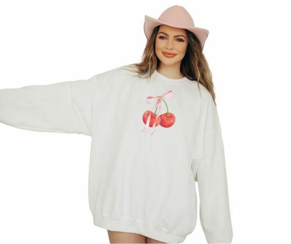 Y2K Coquette Bow Cherries Sweatshirt - Streetwear Dollcore Balletcore Aesthetic - Sustainable Heavyweight Cotton Crewneck